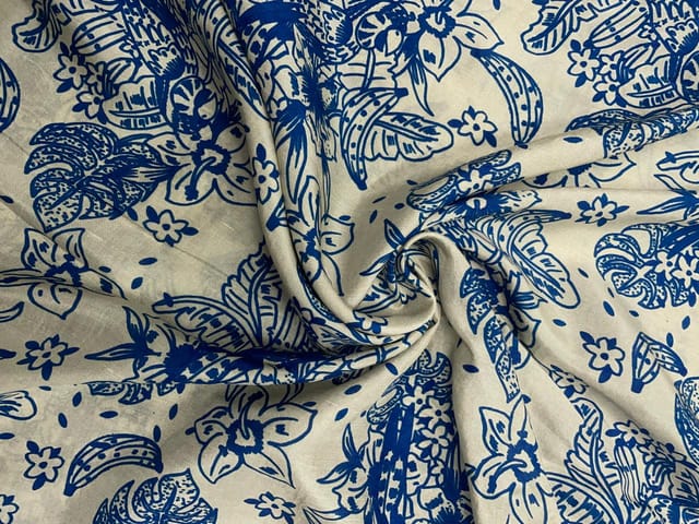 Cream Multicolor Floral Pure Dupion Print Fabric