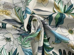 White Multicolor Floral Pure Dupion Print Fabric
