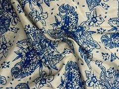 Cream Multicolor Floral Pure Dupion Print Fabric