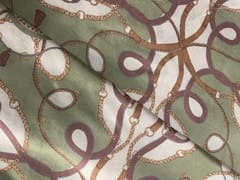 Sea Green White Abstract Linen Satin Print Fabric