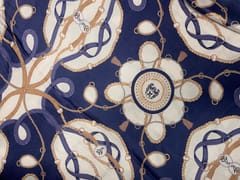 Teal Blue White Abstract Linen Satin Print Fabric