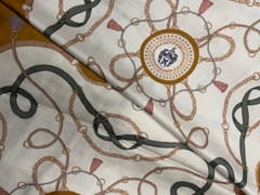 Mustard White Abstract Linen Satin Print Fabric