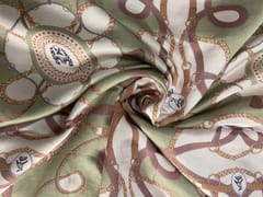 Sea Green White Abstract Linen Satin Print Fabric