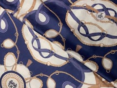 Teal Blue White Abstract Linen Satin Print Fabric