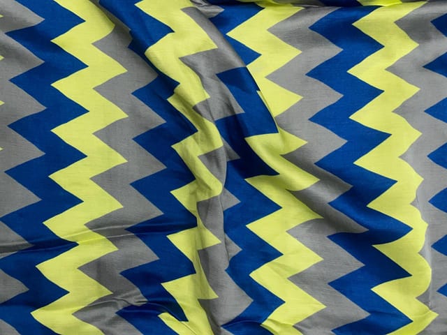 Navy Blue Chevron Linen Satin Print Fabric