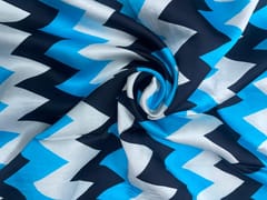 Sky Blue Chevron Linen Satin Print Fabric