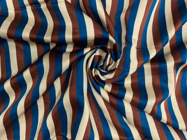 Brown Stripes Linen Satin Print Fabric