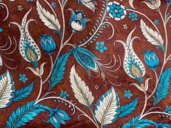 Brown Floral Linen Satin Print Fabric