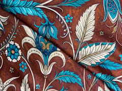 Brown Floral Linen Satin Print Fabric