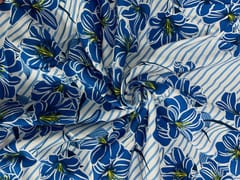 Blue White Floral Pure Chanderi Print Fabric