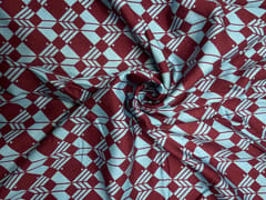 Maroon Sky Blue Geometric Pure Chanderi Print Fabric
