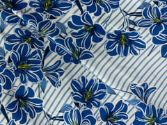 Blue White Floral Pure Chanderi Print Fabric