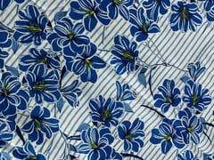 Blue White Floral Pure Chanderi Print Fabric