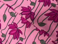 Pink Floral Floral Pure Chanderi Print Fabric