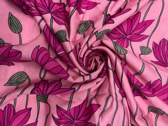 Pink Floral Floral Pure Chanderi Print Fabric