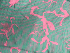 Sea Green Pink Abstract Pure Chanderi Print Fabric