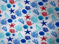 White Blue Star Pure Chanderi Print Fabric