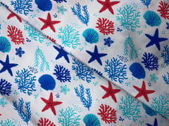 White Blue Star Pure Chanderi Print Fabric