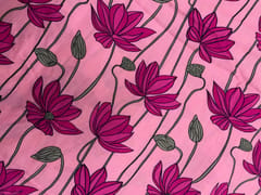 Pink Floral Floral Pure Chanderi Print Fabric