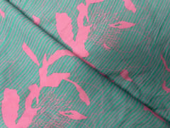 Sea Green Pink Abstract Pure Chanderi Print Fabric