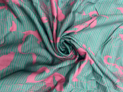 Sea Green Pink Abstract Pure Chanderi Print Fabric