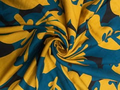 Black Mustard Abstract Pure Chanderi Print Fabric