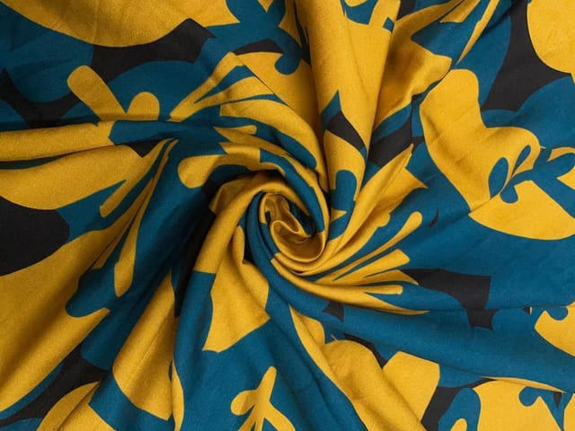Black Mustard Abstract Pure Chanderi Print Fabric