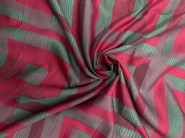 Grey Pink Geometric Pure Chanderi Print Fabric