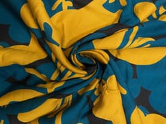 Black Mustard Abstract Pure Chanderi Print Fabric