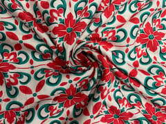 Red White Abstract Pure Chanderi Print Fabric