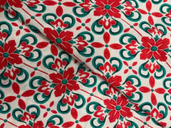 Red White Abstract Pure Chanderi Print Fabric