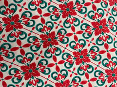 Red White Abstract Pure Chanderi Print Fabric