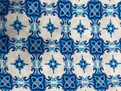 Blue White Abstract Pure Chanderi Print Fabric