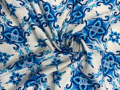 Blue White Abstract Pure Chanderi Print Fabric