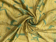 Yellow Green Floral Pure Chanderi Print Fabric