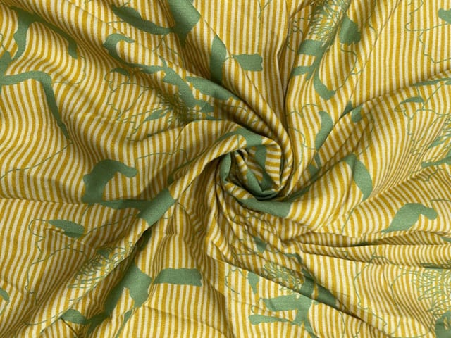 Yellow Green Floral Pure Chanderi Print Fabric