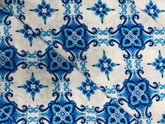Blue White Abstract Pure Chanderi Print Fabric
