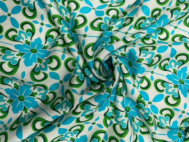 Sky Blue Green Abstract Pure Chanderi Print Fabric