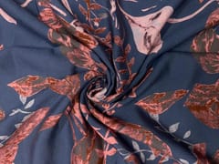 Grey Floral Pure Chanderi Print Fabric