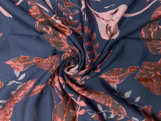 Grey Floral Pure Chanderi Print Fabric