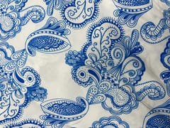 White Blue Abstract Pure Chanderi Print Fabric