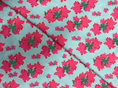 Sea Green Pink Floral Pure Chanderi Print Fabric