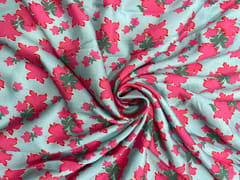 Sea Green Pink Floral Pure Chanderi Print Fabric