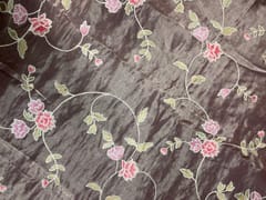 Peach Pink Floral Pure Tissue Embroidery Fabric