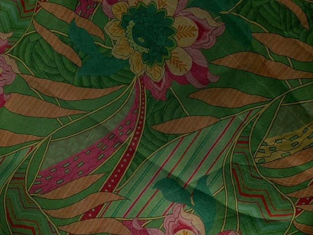 Green Floral Pure Organza Print Fabric
