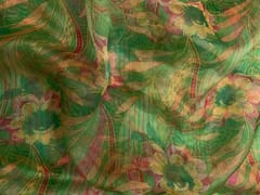 Green Floral Pure Organza Print Fabric