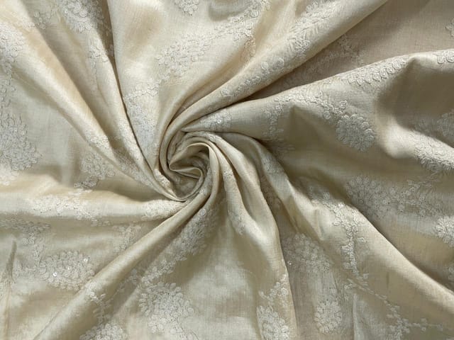 Dyeable Floral Pure Tassar Embroidery Fabric