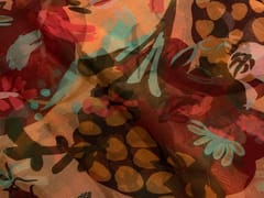 Orange Floral Pure Organza Print Fabric