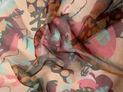 Orange Floral Pure Organza Print Fabric