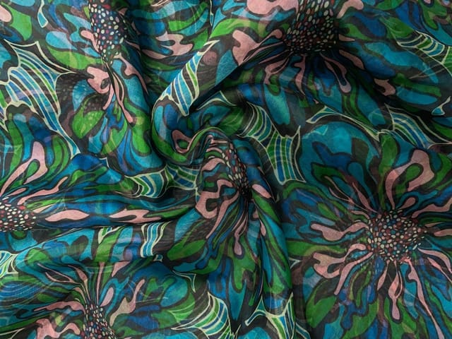 Multicolor Floral Pure Organza Print Fabric